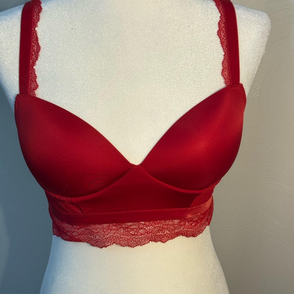 Victoria's Secret Red Lace-Trim Longline Bra